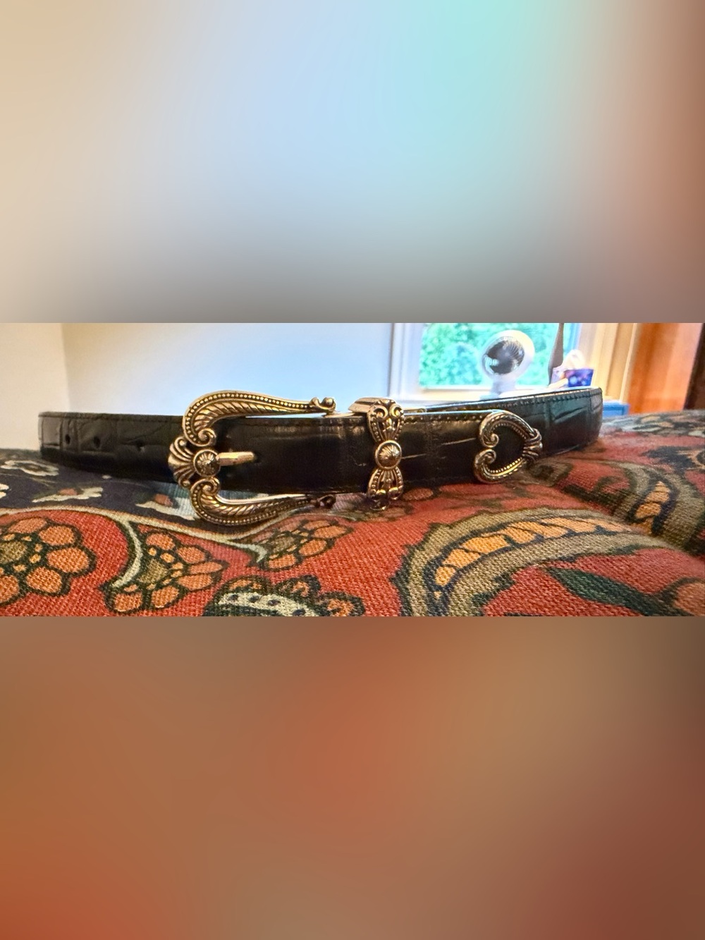 Brighton Brown Leather Belt with Gold-Tone Ornate Buckle